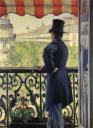 Pintura de Gustav Caillebotte (1848-1894) que representa a un elegante caballero asomado a un balcón. Por su atuendo y ademán da la sensación de ser una persona de buena posición social.  Ampliar imagen